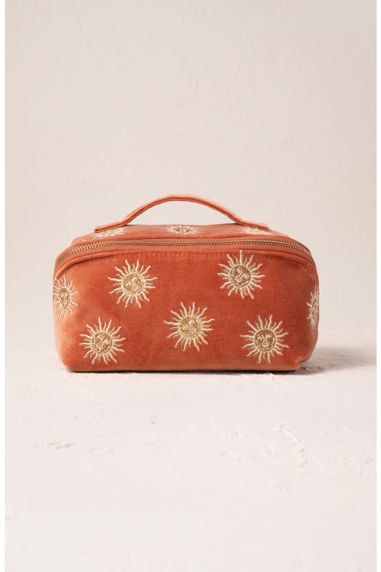 Sun Goddess Velvet Open Flat Makeup Bag, Main, color, Rust
