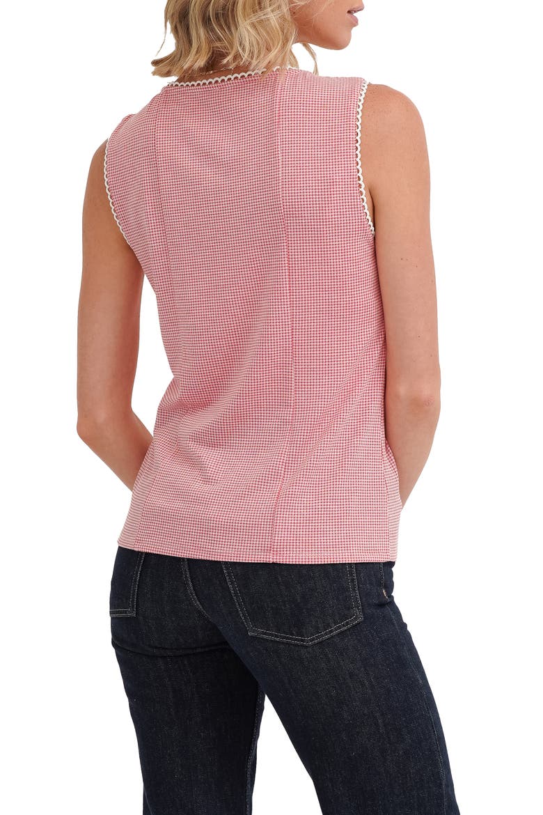 Picot Trim Sleeveless Houndstooth Top, Alternate, color, RED