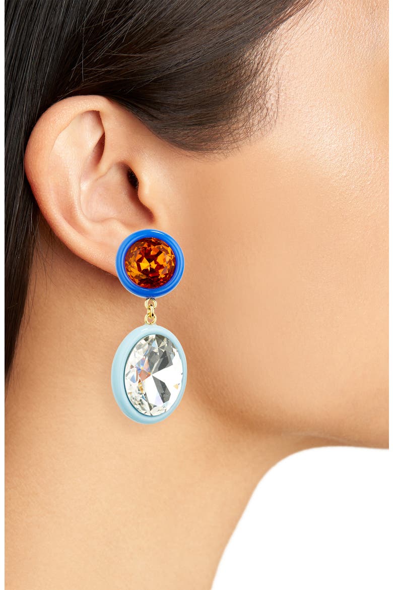 Crystal Medallion Mismatched Drop Earrings, Alternate, color, SKY COBALT