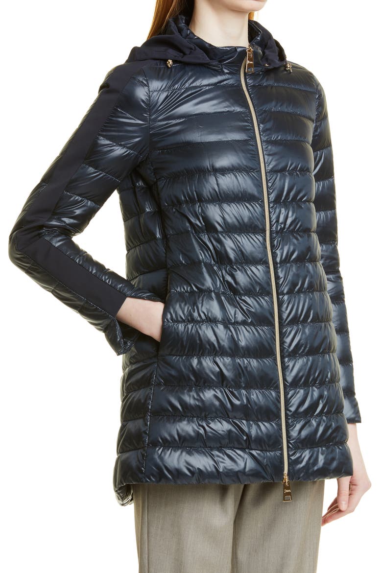 High/Low Down Puffer Coat, Alternate, color, NAVY