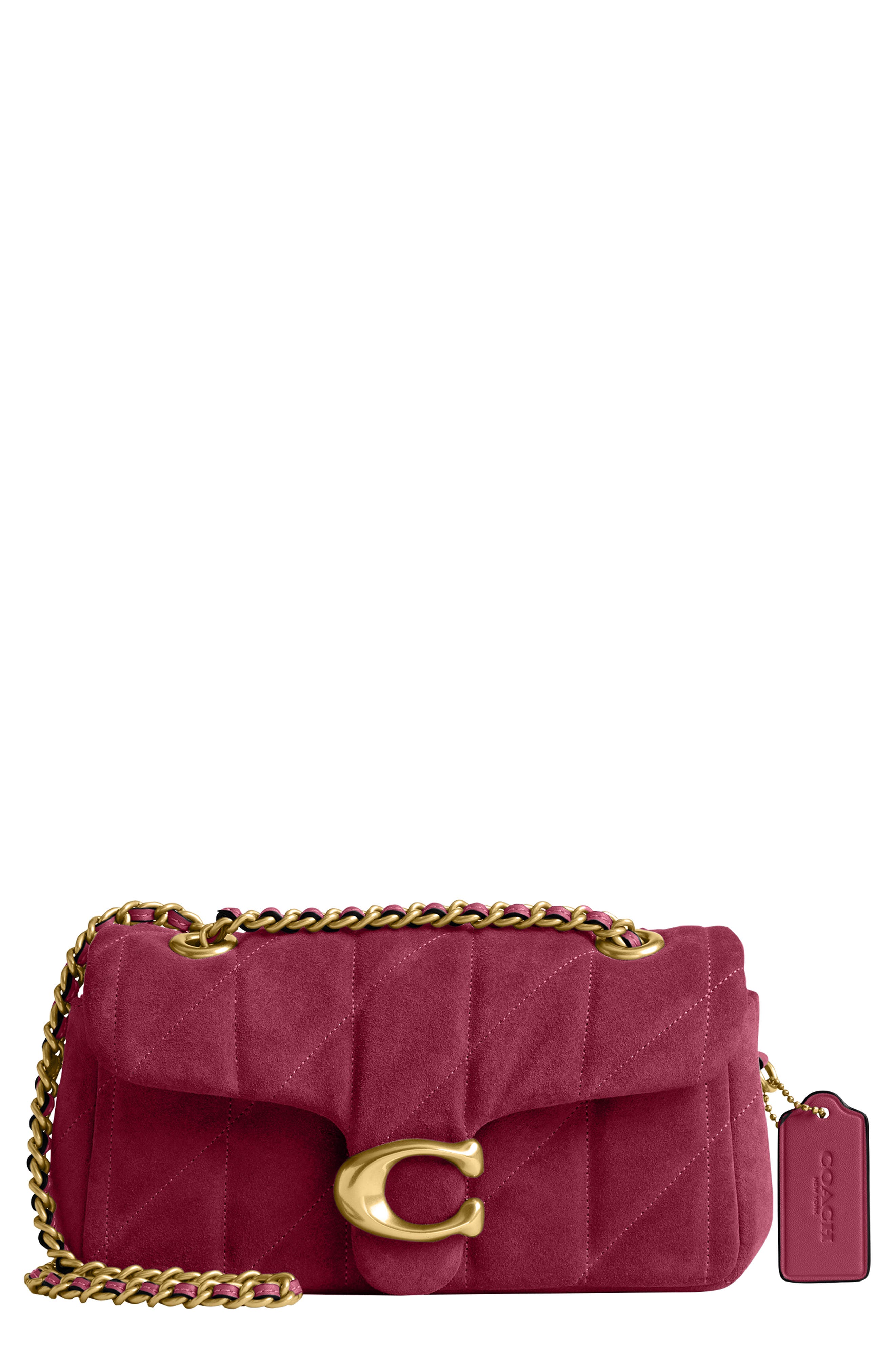COACH Tabby 20 Quilted Suede Convertible Shoulder Bag, Main, color, B4/ Dark Fuchsia
