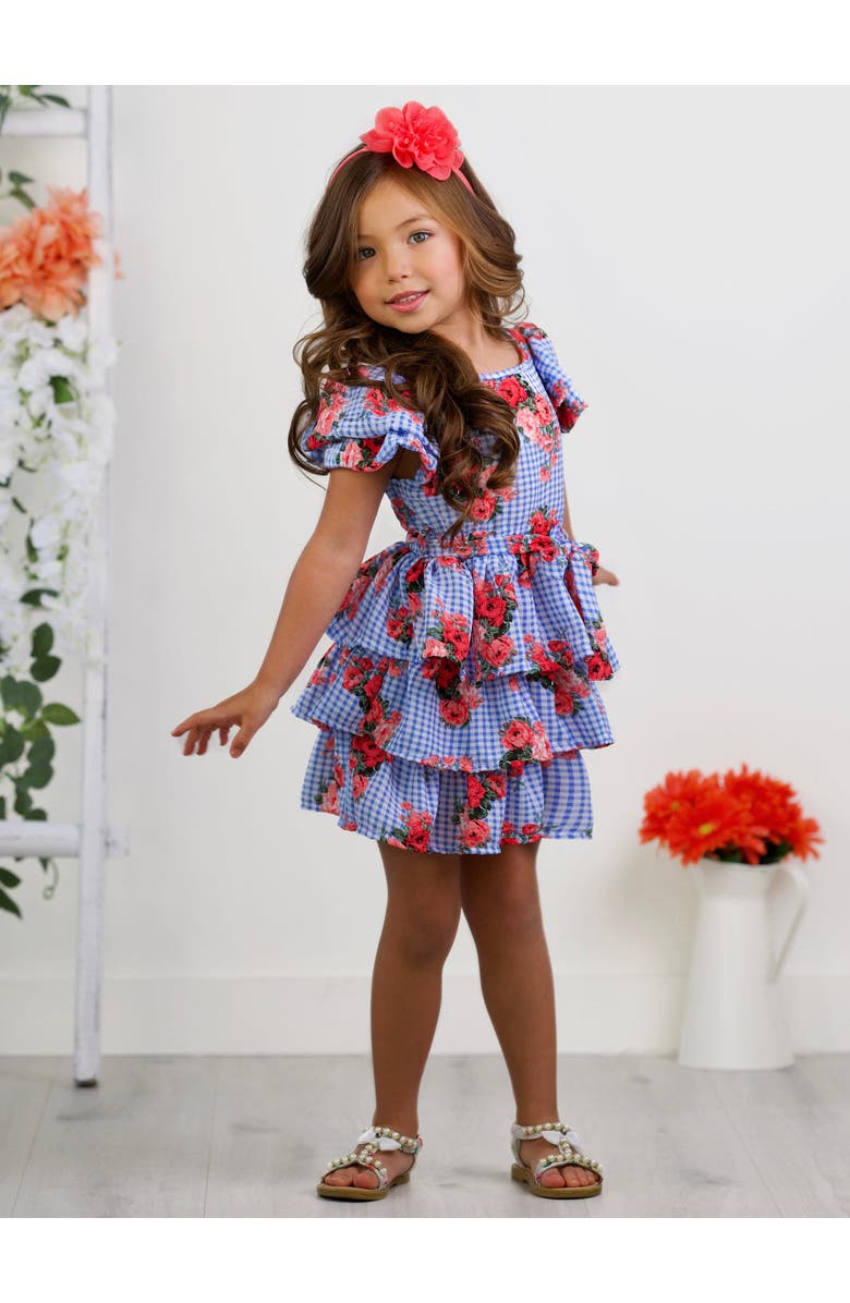 Mia Belle Girls Girls Bluebell Gingham Ruffle Dress, Alternate, color, 