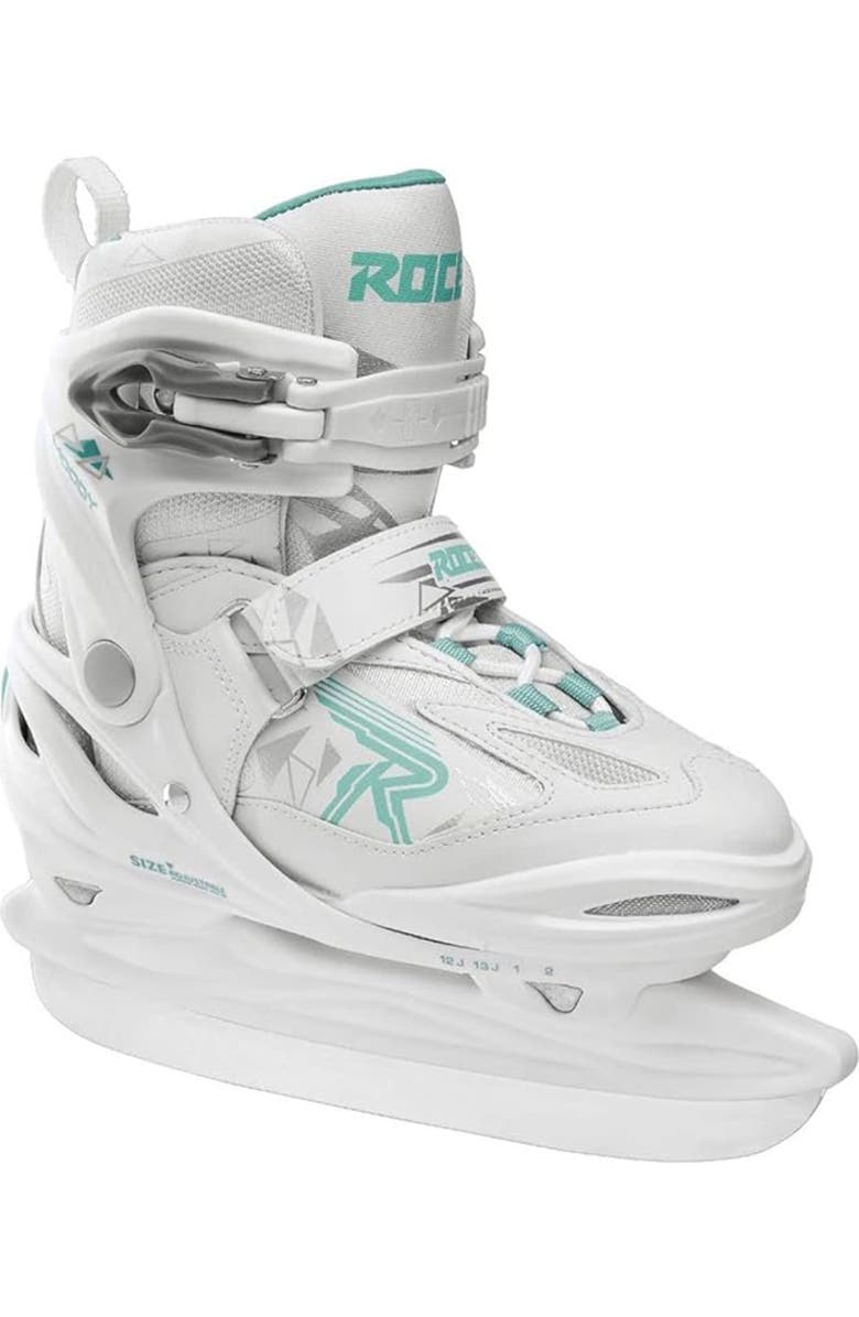 Roces Moody 3.0 Adjustable Girls Ice Skates, Main, color, White/Aqua