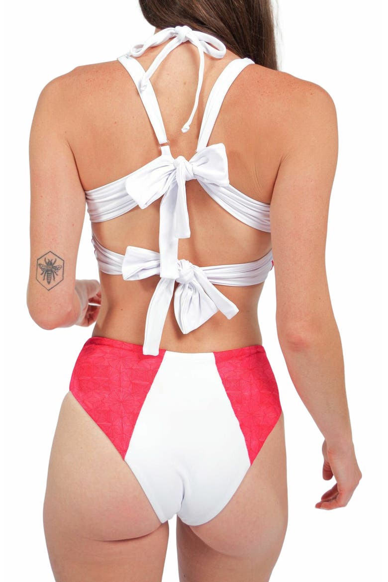 Massi Bikini Top With Color-Blocked Tile Pattern, Alternate, color, White and Red