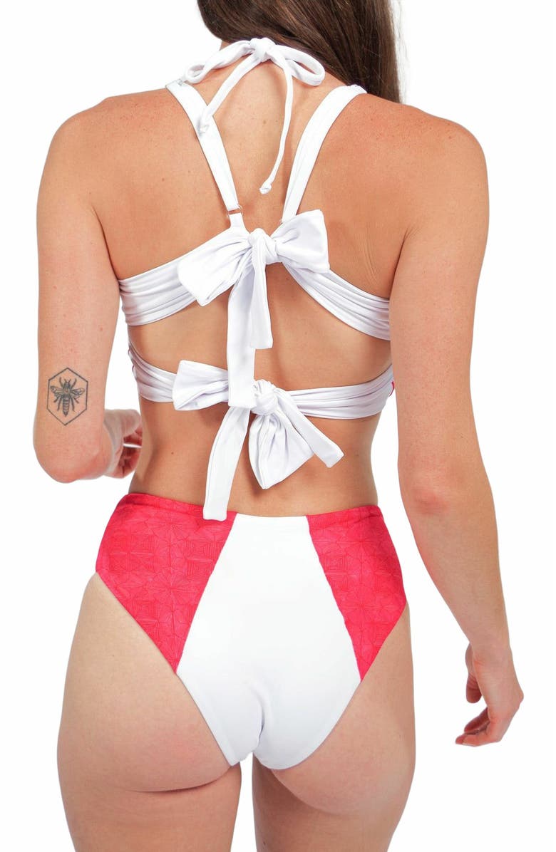 Mary Mercedes Massi Bikini Top With Color-Blocked Tile Pattern, Alternate, color, White And Red