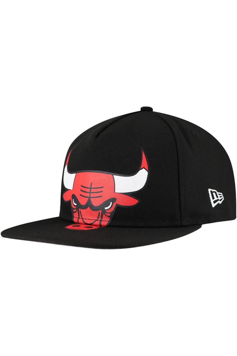 Men's New Era Black Chicago Bulls Oversized Puff Print Logo Golfer Snapback Hat, Main, color, Black