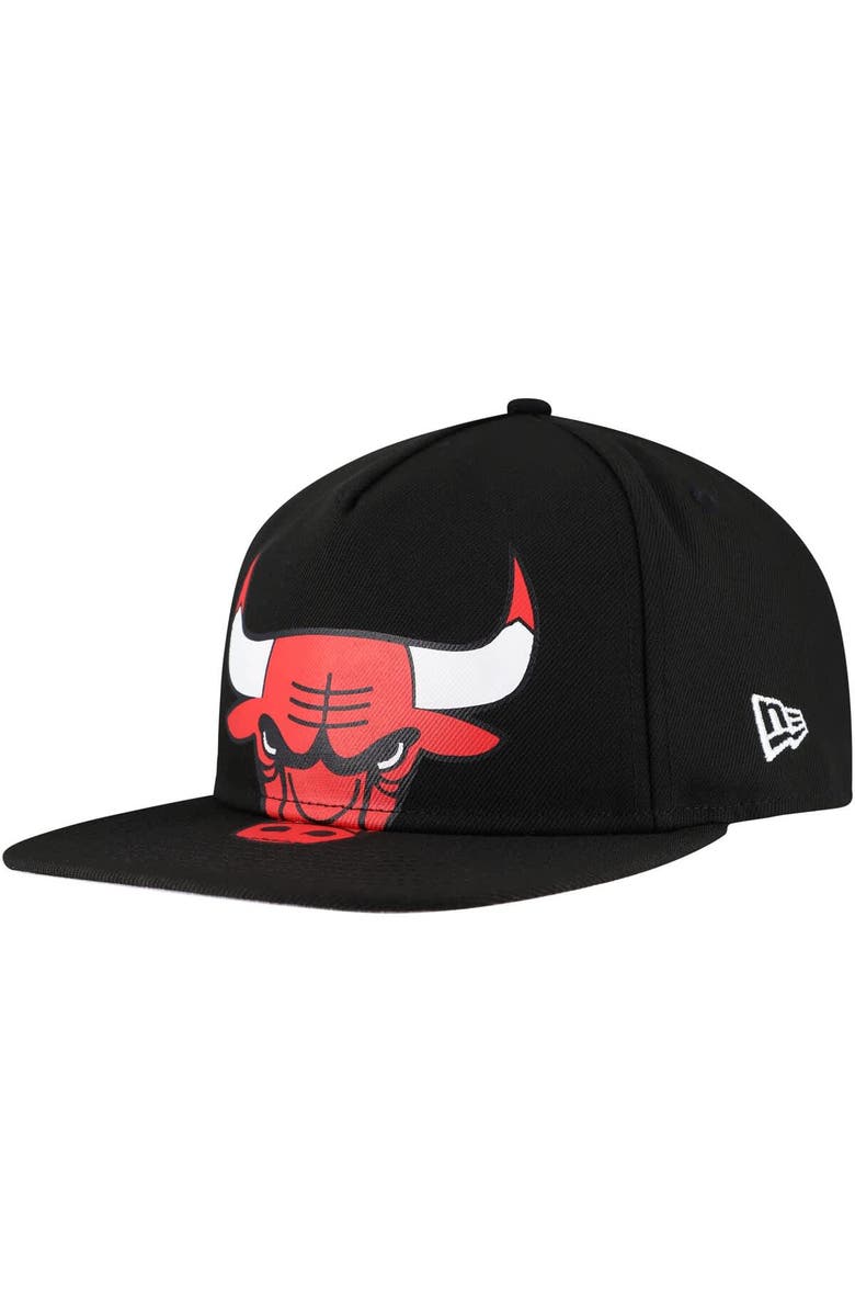 New Era Men's New Era Black Chicago Bulls Oversized Puff Print Logo Golfer Snapback Hat, Main, color, Black
