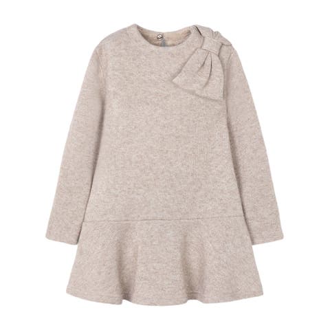 Velvet Pleated Dress with Shoulder Bow