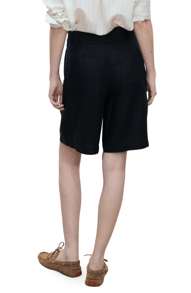 MANGO Samari Belted Linen Bermuda Shorts, Alternate, color, Black