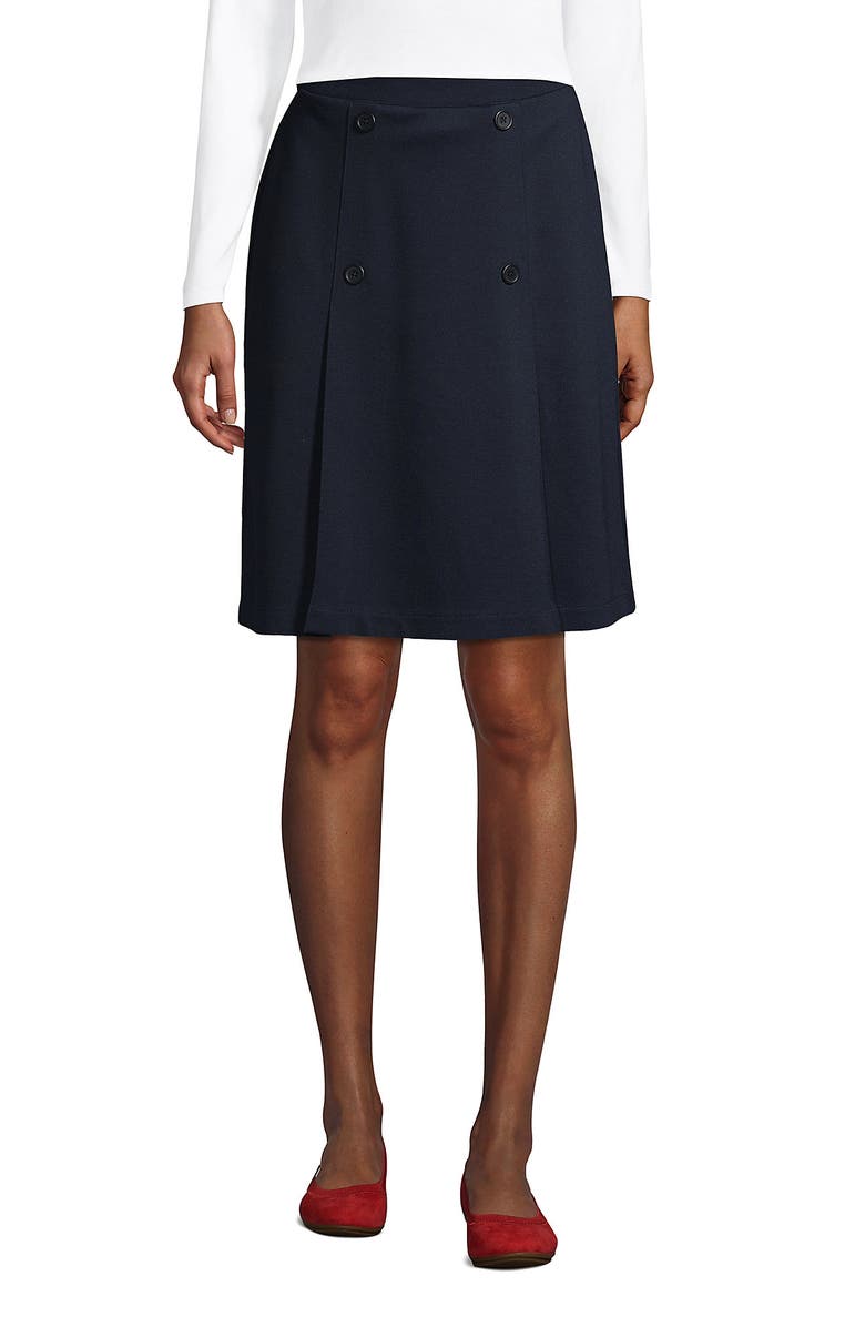Lands' End School Uniform Ponte Button Front Skort, Main, color, Classic Navy