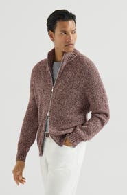 Brunello Cucinelli Virgin wool, silk and cashmere chiné cardigan with zipper