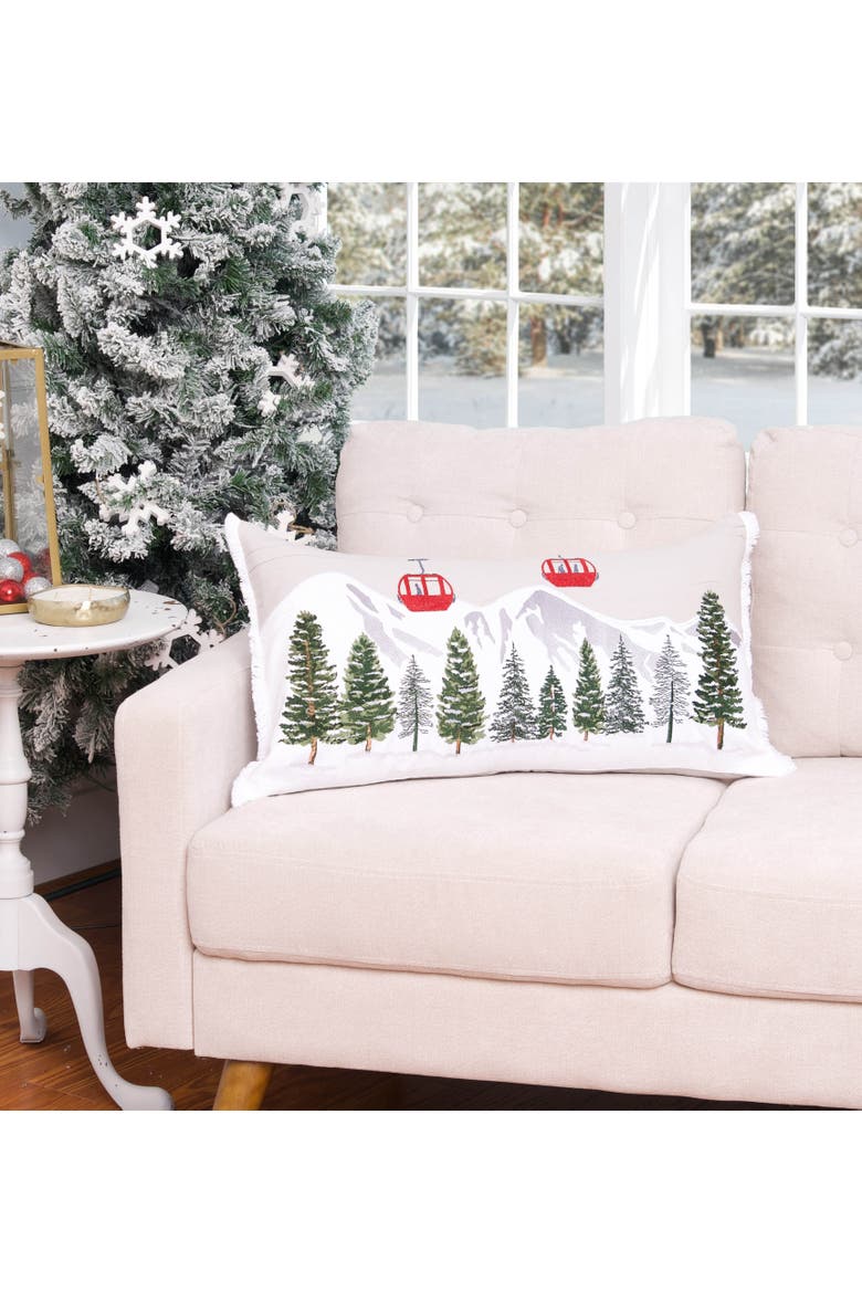 Ski Lift Indoor Lumbar Mini Lumbar Accent Pillow 14" x 26", Alternate, color, Green