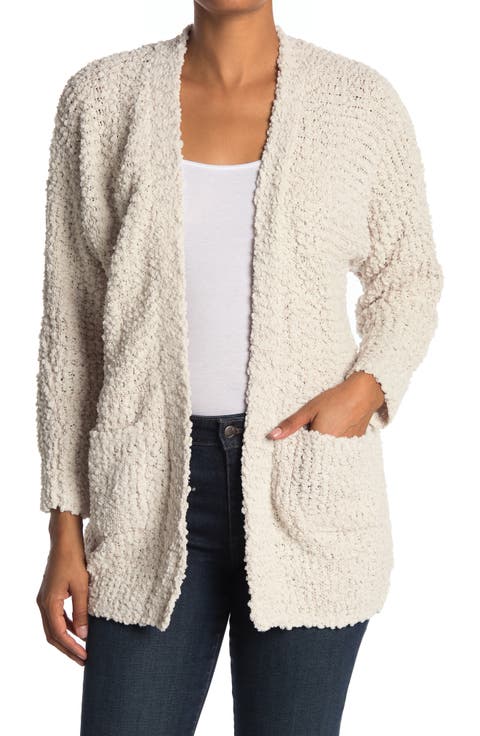 Open Front Patch Pocket Popcorn Cardigan