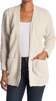 Bobeau Open Front Patch Pocket Popcorn Cardigan
