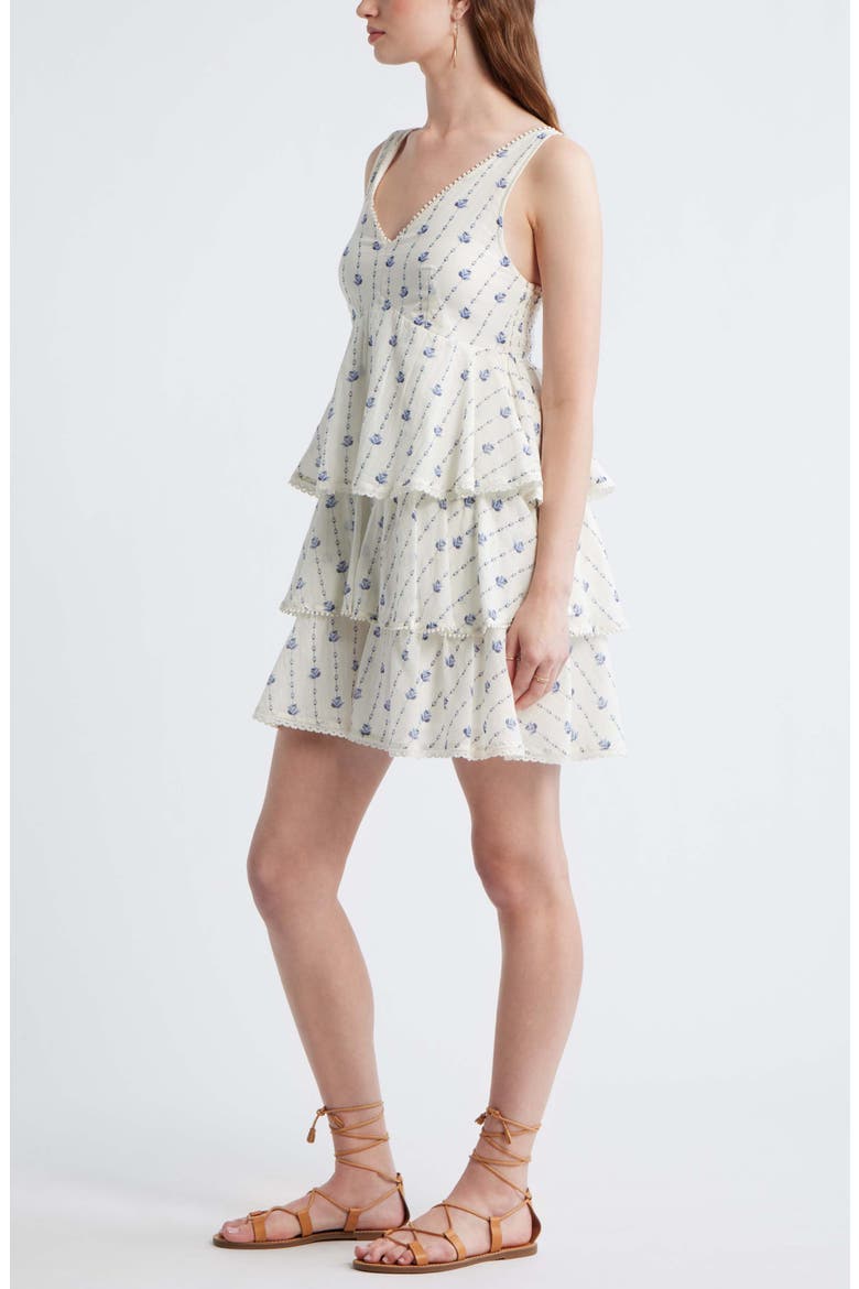 Floral Tiered Minidress, Alternate, color, IVORY- BLUE SYDNEY GEO