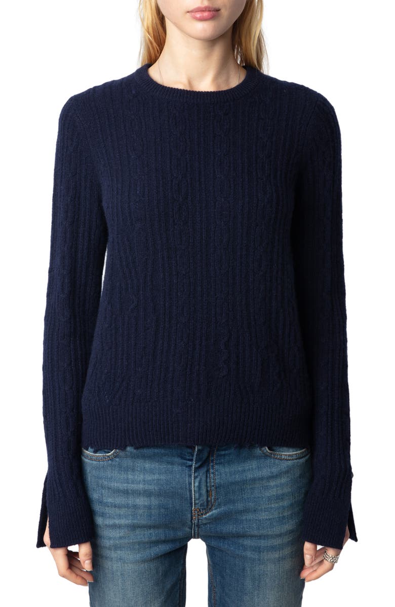 Zadig & Voltaire Jonasson Cable Knit Cashmere Sweater, Main, color, 