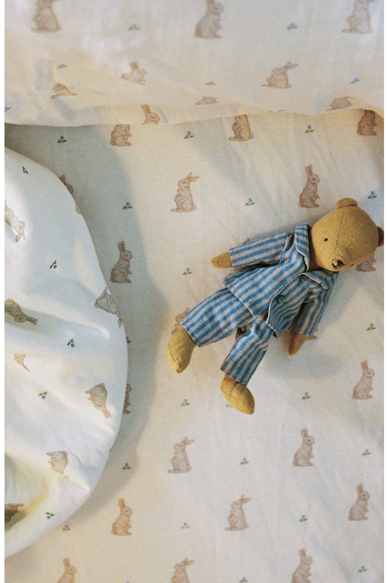 Print Organic Cotton Muslin Crib Sheet, Alternate, color, BUNNIES