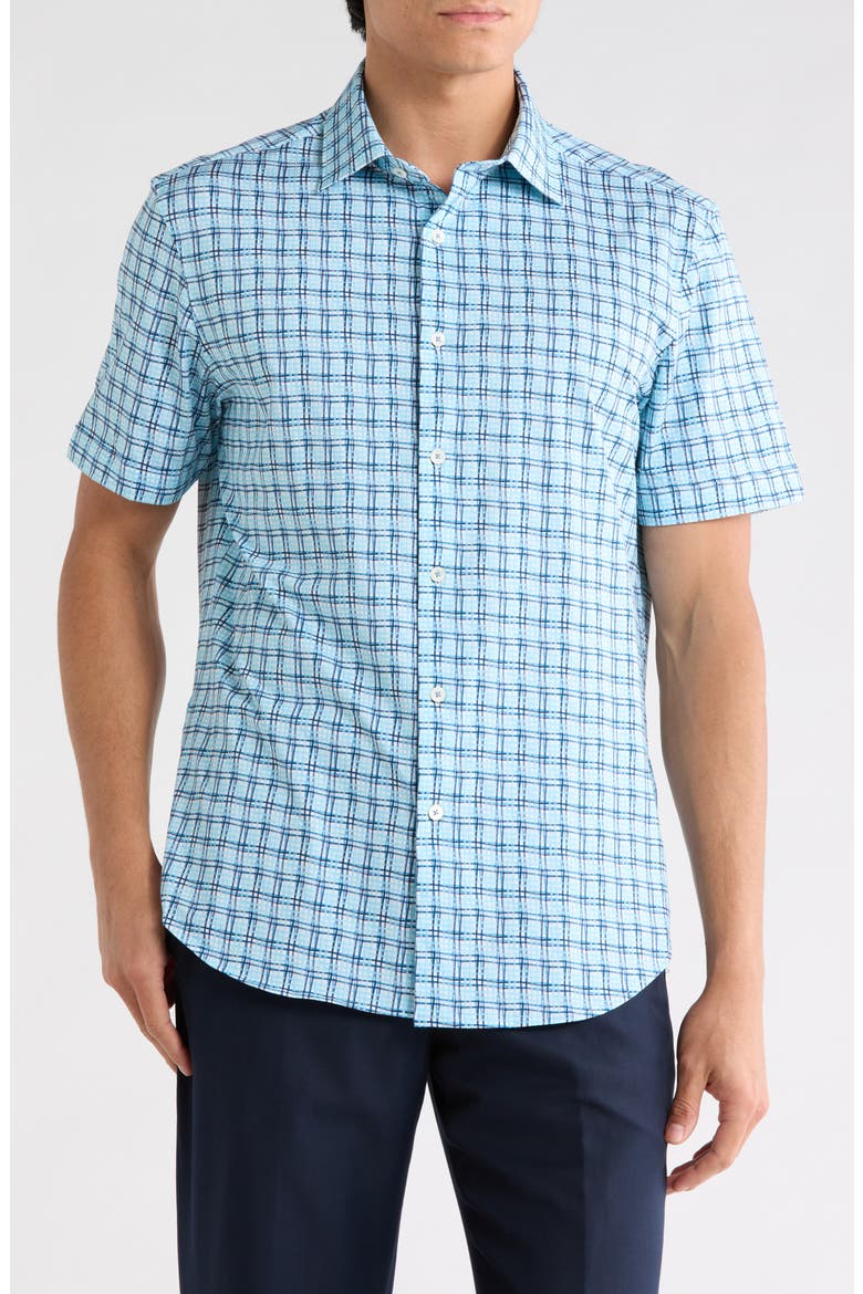 Short Sleeve Stretch Cotton Button-Up Shirt, Main, color, ICE