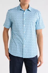 Bugatchi Short Sleeve Stretch Cotton Button-Up Shirt