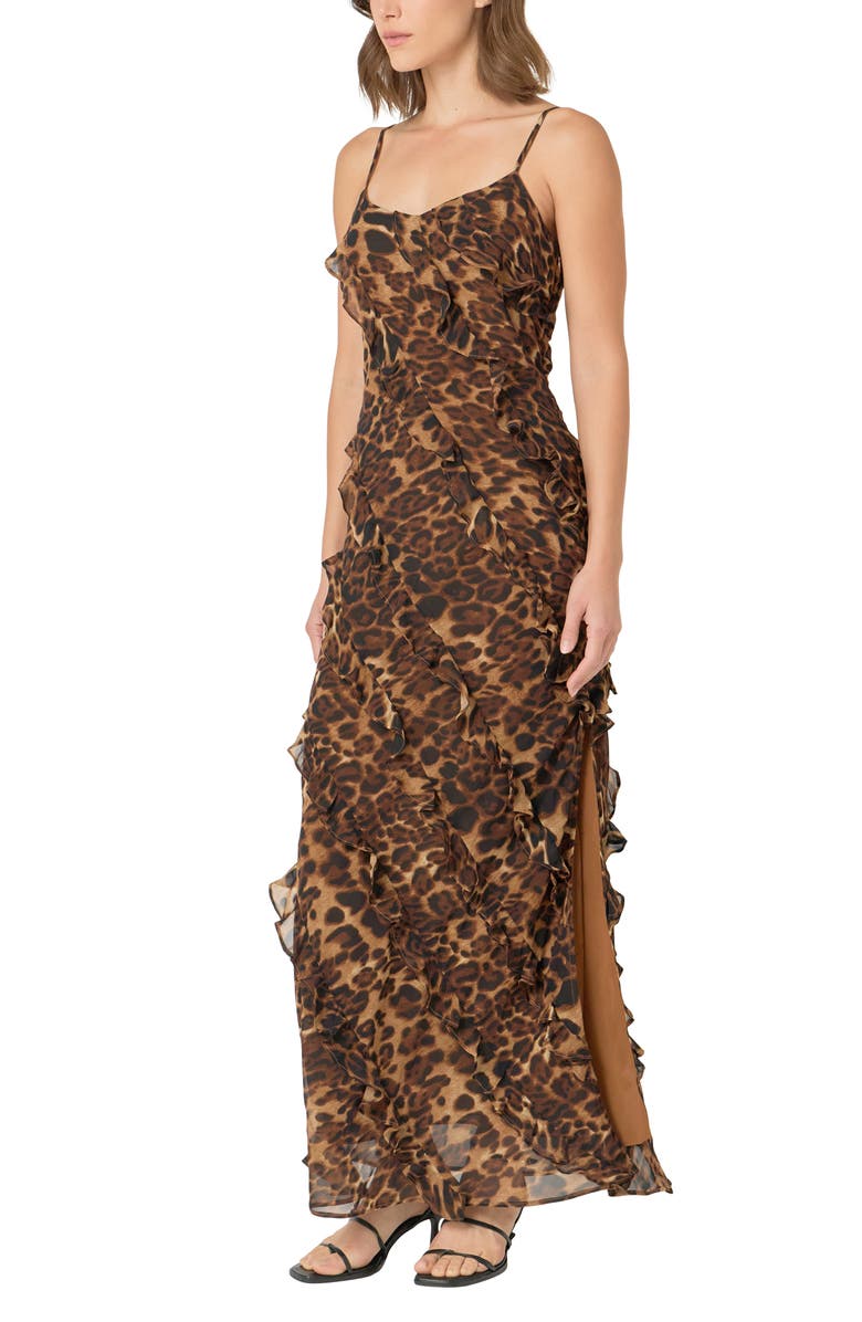 Endless Rose Leopard Print Ruffle Chiffon Maxi Dress, Alternate, color,