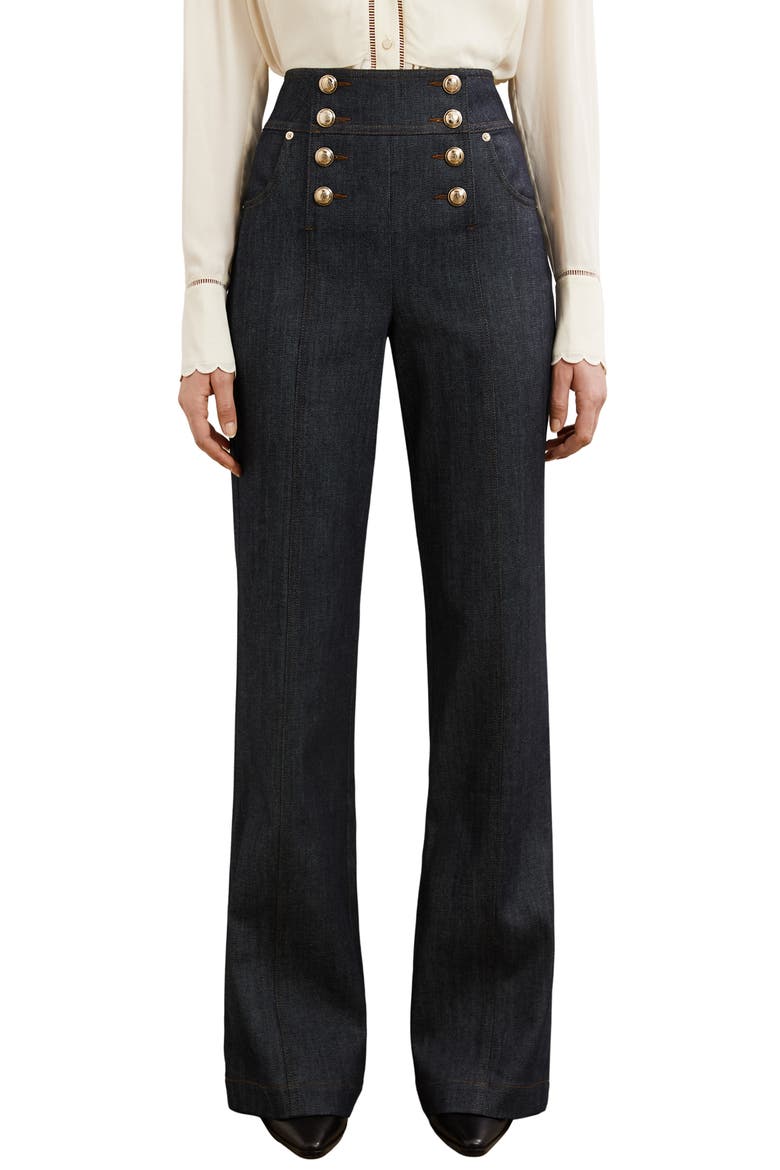 Skylar Sailor High Waist Bootcut Jeans, Main, color, DARK BLUE