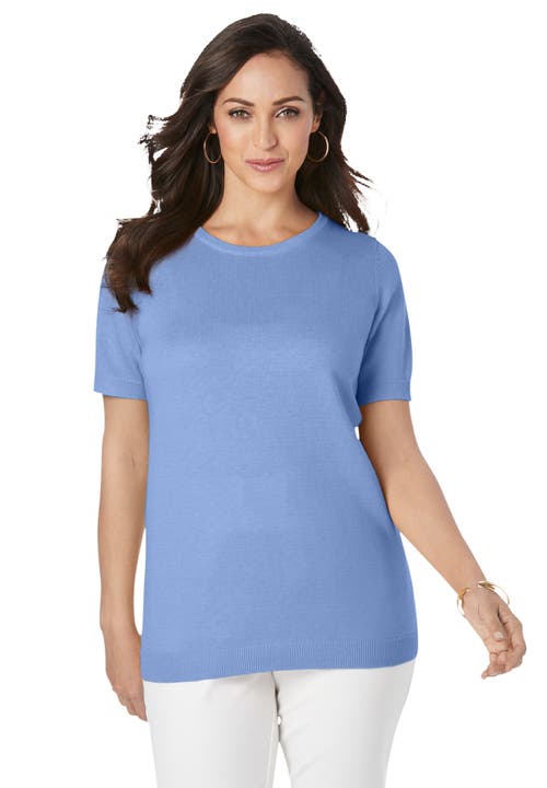Jessica London Fine Gauge Crewneck Shell In Blue