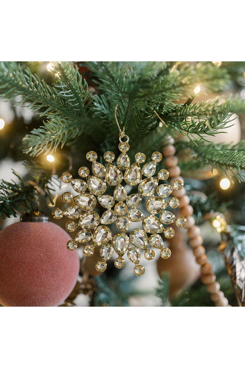 Beaded Snowflake and Star Christmas Ornaments, Alternate, color, Brass