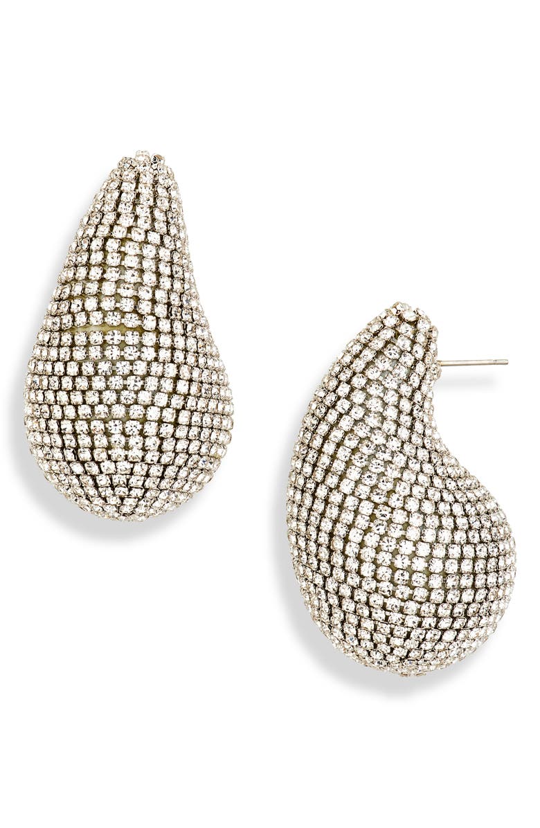 Tasha Crystal Pavè Bean Drop Earrings, Main, color, Silver Crystal