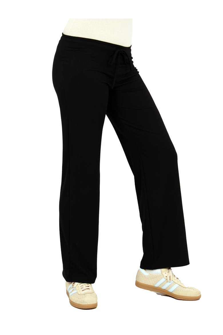 Womens Basic Ribbed Knit Drawstring Straight Leg Lounge Pants, Alternate, color, Black