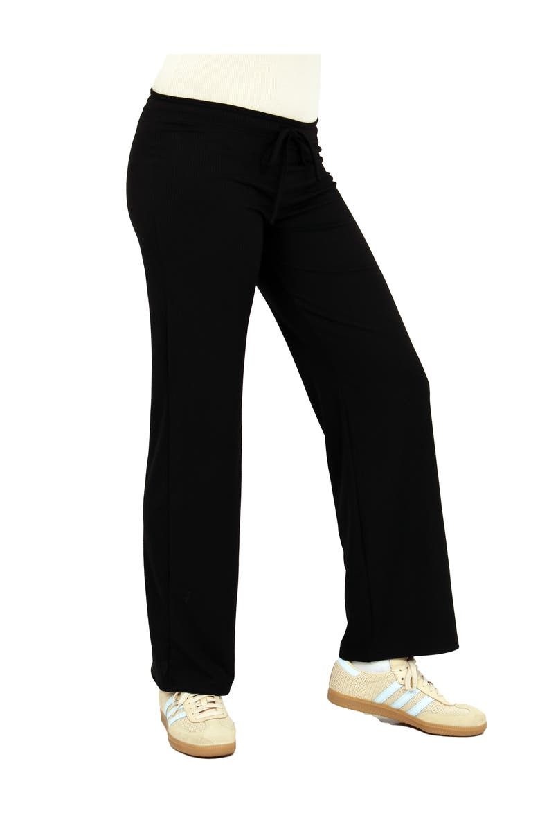 24seven Comfort Apparel Womens Basic Ribbed Knit Drawstring Straight Leg Lounge Pants, Alternate, color, Black