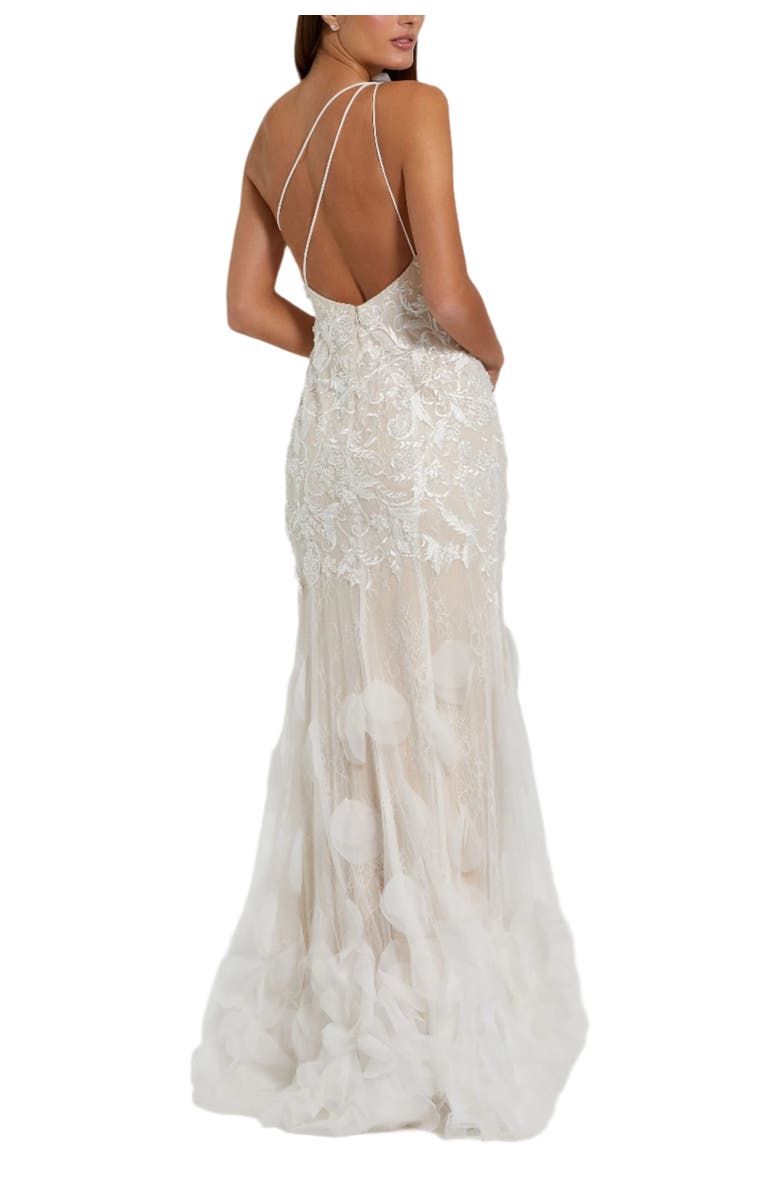 Mac Duggal Beaded Strappy One Shoulder Petal Mermaid Gown, Alternate, color, Ivory