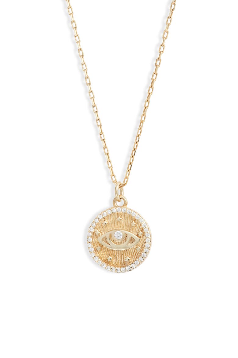Eye Burst Coin Pendant Necklace, Main, color, GOLD