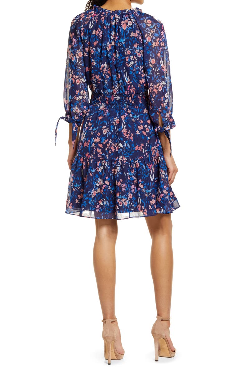 Eliza J Floral Smocked Waist Long Sleeve Dress, Alternate, color, 