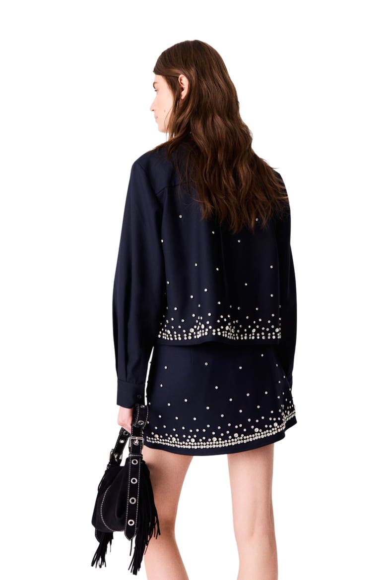 Short Rhinestone Embroidered Shirt, Alternate, color, Navy