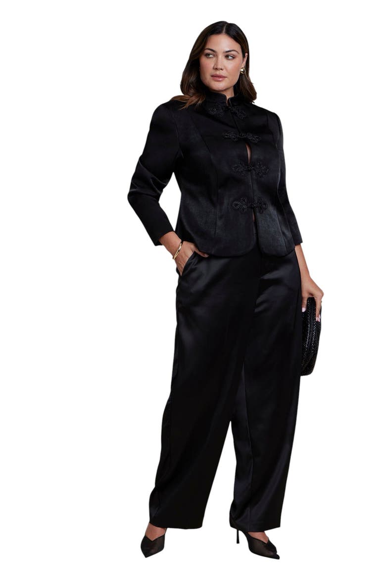 Fitted Satin Jacket (plus), Alternate, color, BLACK ONYX