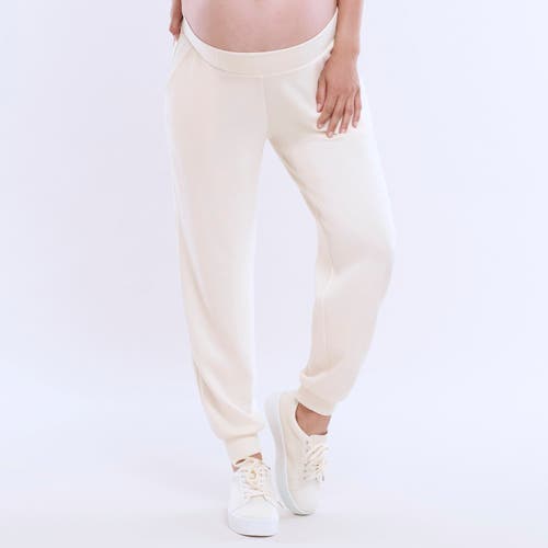 Motherhood Maternity Under The Belly Side Pockets Scuba Jogger In Winter White