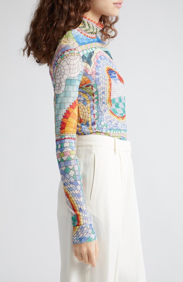 Casablanca Mosaic de Damas Print Mesh Turtleneck Top, Alternate, color, 