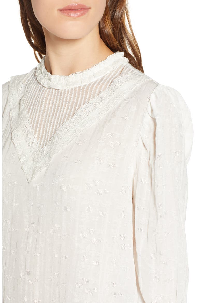 Lace Detail High Neck Top, Alternate, color, WHITE SNOW