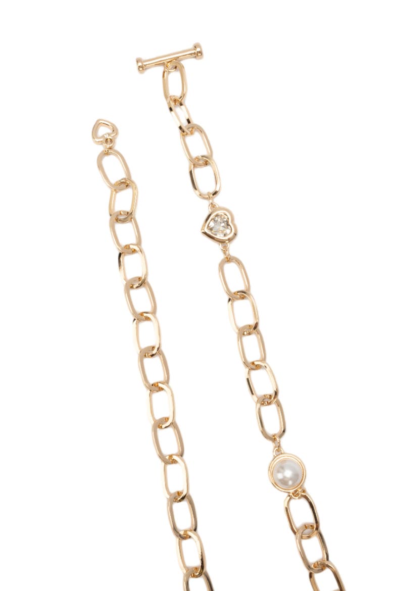Faux Pearl & Heart Chain Belt, Alternate, color, POLISHED GOLD