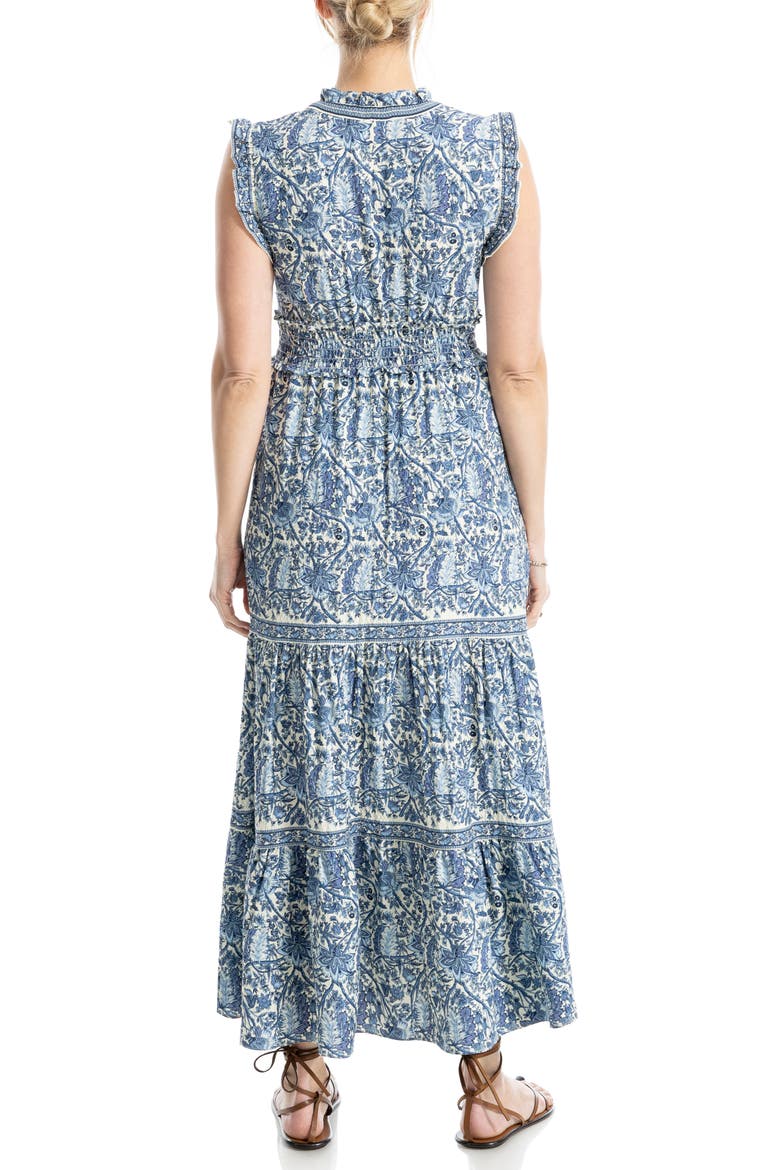 Smocked Fit & Flare Maxi Dress, Alternate, color, BLUE LEAFY FOLK FLOWER