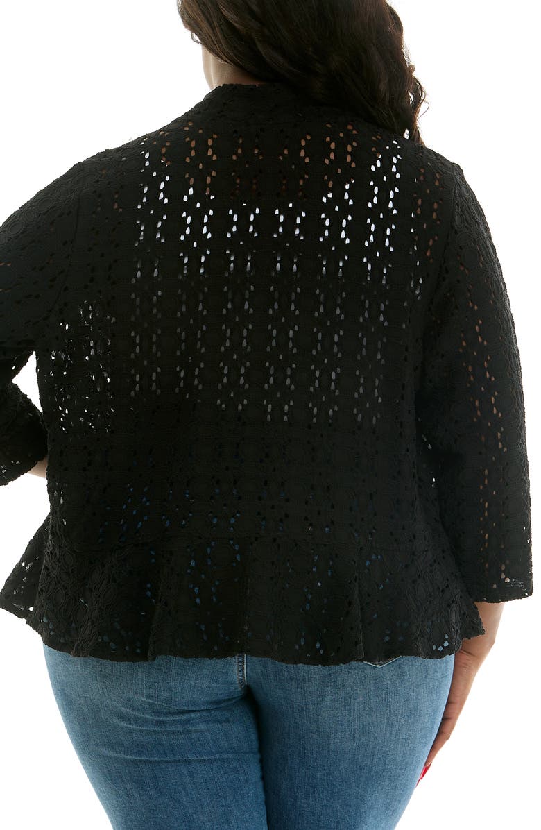 Nina Leonard Lace Three-Quarter Sleeve Bolero, Alternate, color, Black