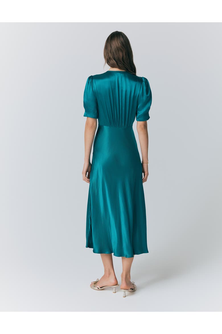 Madison Satin Midi Dress, Alternate, color, Emerald Sea