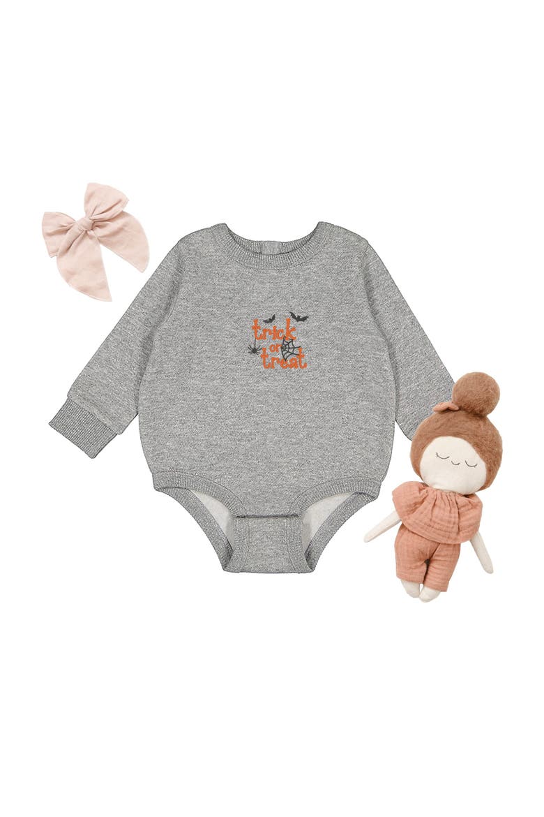 Embroidered Spiderweb Trick or Treat Infant Fleece BodySuit, Alternate, color, Heather Grey