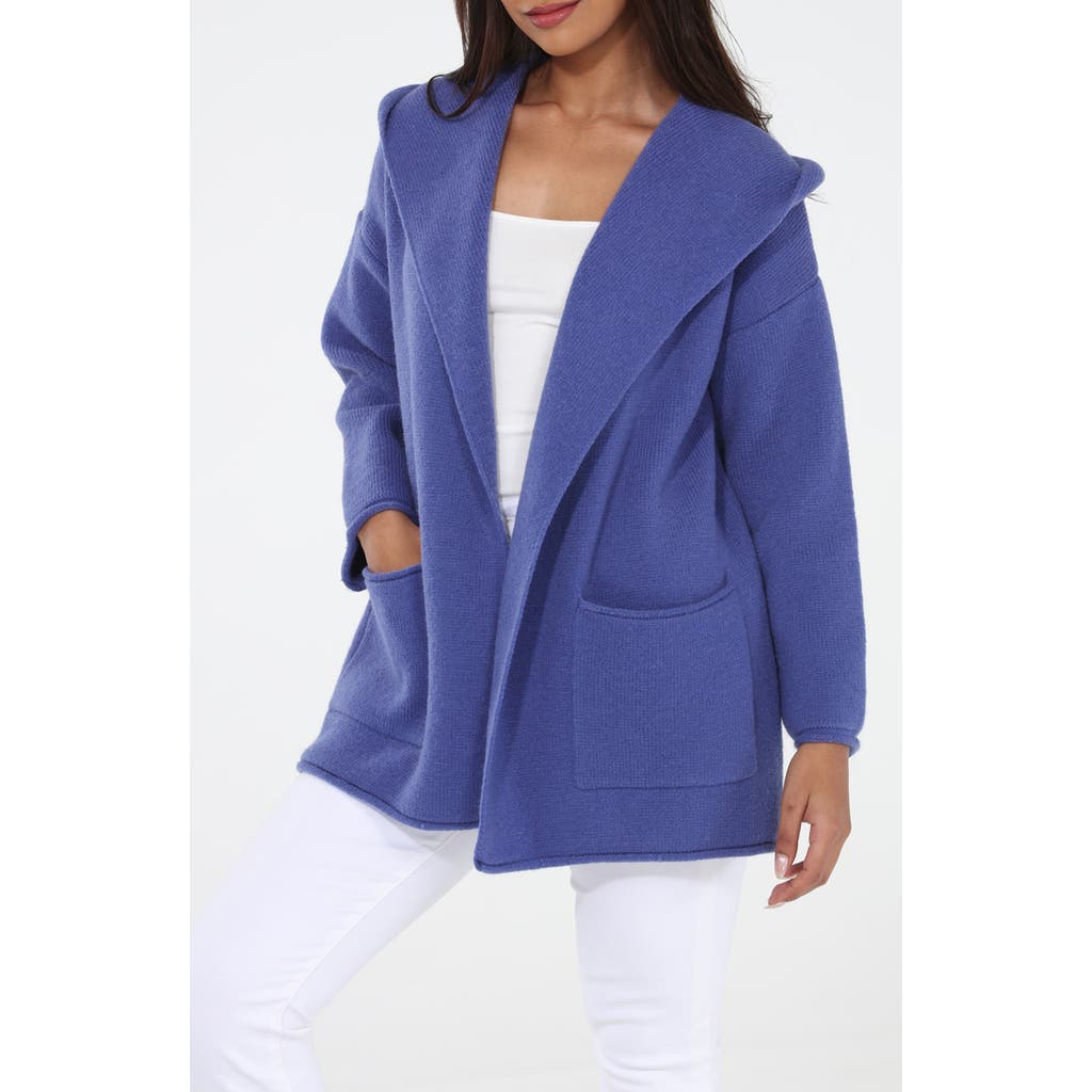 Rain And Rose Hooded Coatigan In Blue