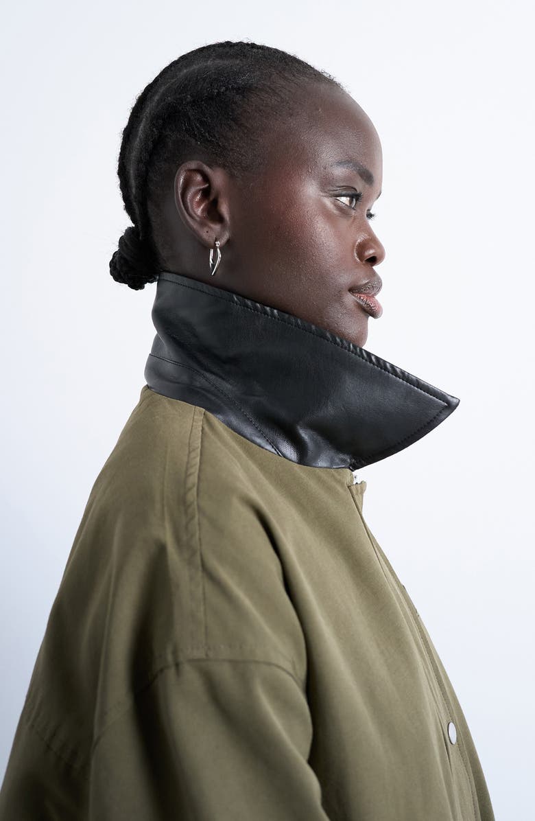 Topshop Mixed Media Shacket, Alternate, color, Dark Green