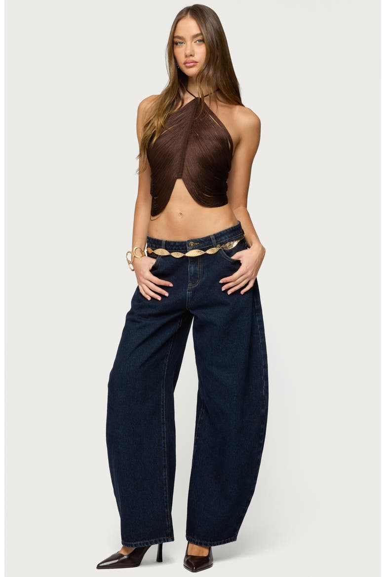 Hara Fringed Crop Halter Top, Alternate, color, BROWN