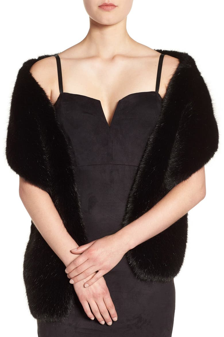Faux Fur Stole, Main, color, BLACK
