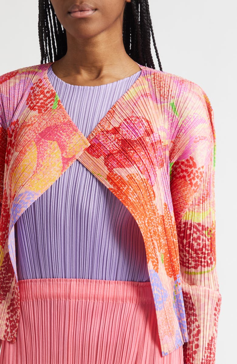 Pleats Please Issey Miyake Foggy Forest Pleated Open Front Cardigan, Alternate, color, Pink