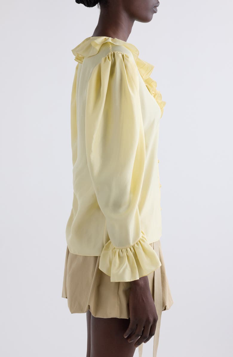 Chloé Ruffle Balloon Sleeve Silk Button-Up Shirt, Alternate, color, Powder Yellow