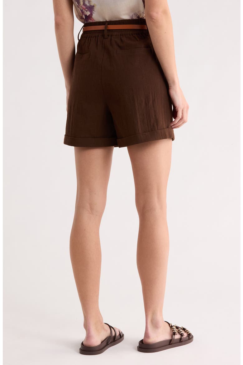 Belted Pleated Front Stretch Cotton Shorts, Alternate, color, ESPRESSO